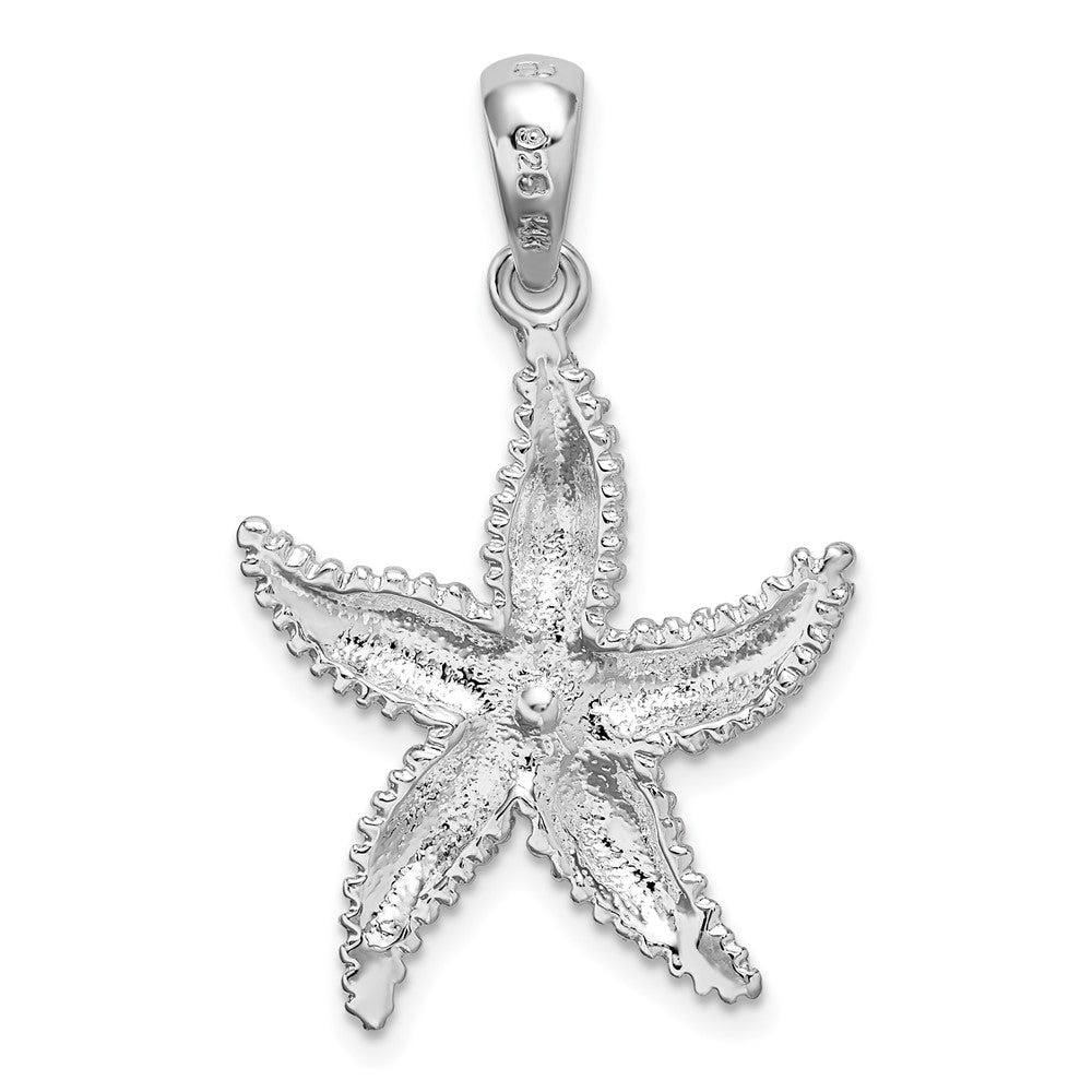 Sterling Silver Rhodium-plated Polished Starfish w/14k Accent Pendant