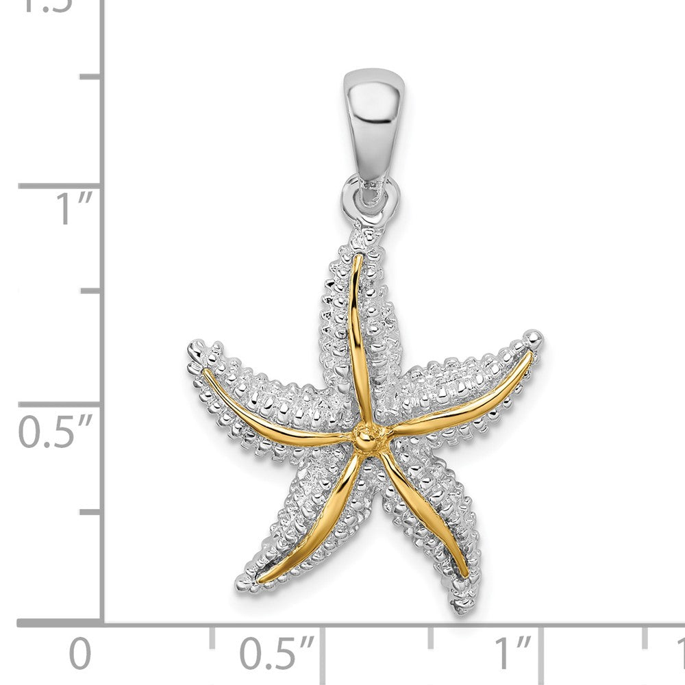 Sterling Silver Rhodium-plated Polished Starfish w/14k Accent Pendant