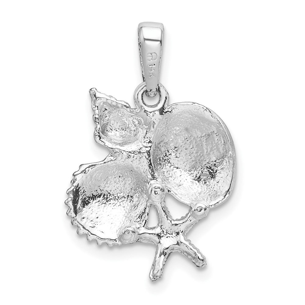 Sterling Silver Rhodium-plated Polished Shells w/14k Starfish Pendant
