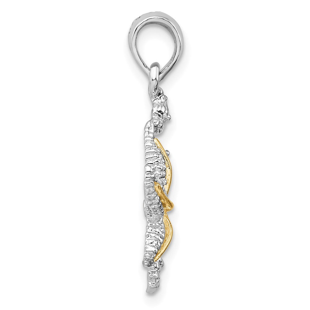 Sterling Silver Rhodium-plated Seahorse/Starfish w/14k Pendant