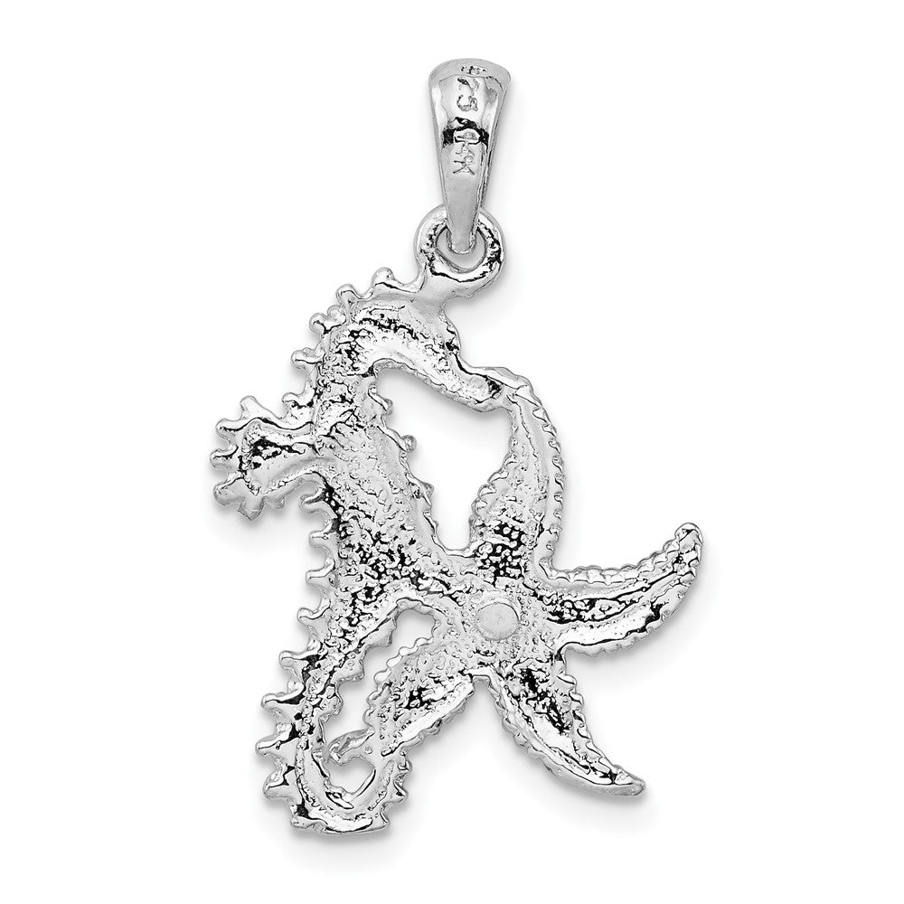 Sterling Silver Rhodium-plated Seahorse/Starfish w/14k Pendant