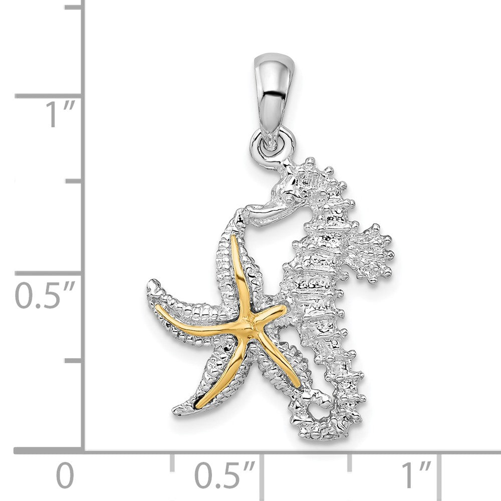 Sterling Silver Rhodium-plated Seahorse/Starfish w/14k Pendant
