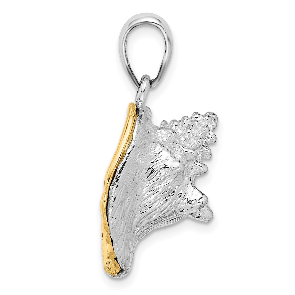 Sterling Silver Rhodium-plated 3D Conch Shell w/14k Accent Pendant
