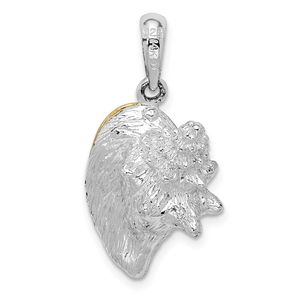 Sterling Silver Rhodium-plated 3D Conch Shell w/14k Accent Pendant