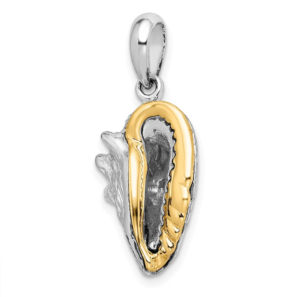 Sterling Silver Rhodium-plated 3D Conch Shell w/14k Accent Pendant