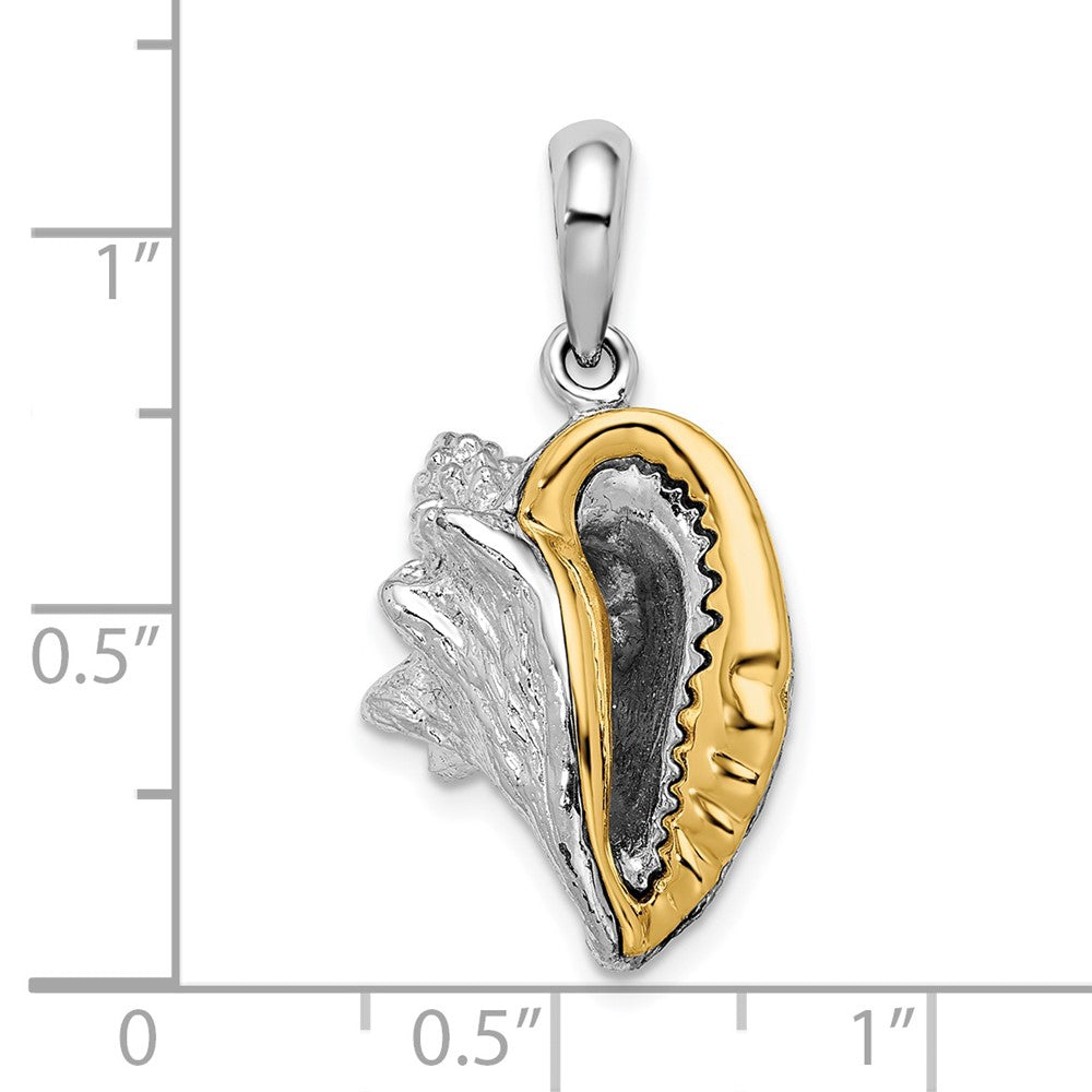 Sterling Silver Rhodium-plated 3D Conch Shell w/14k Accent Pendant