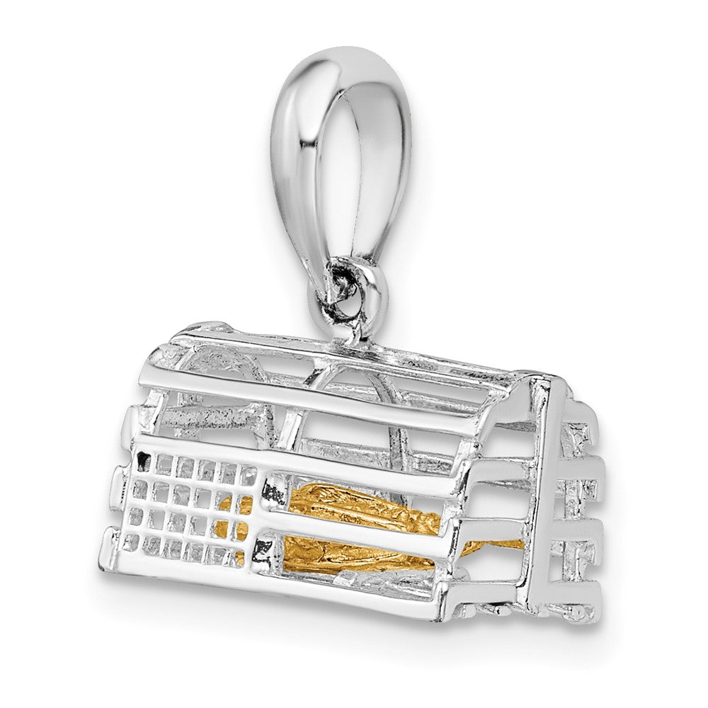 Sterling Silver Rhodium-plated Moveable 3D Trap w/14k Lobster Pendant