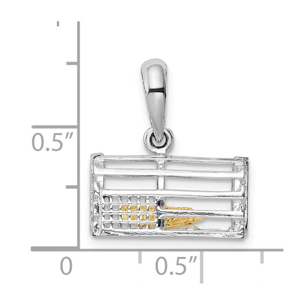 Sterling Silver Rhodium-plated Moveable 3D Trap w/14k Lobster Pendant