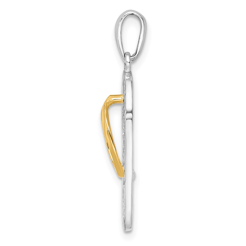 Sterling Silver Rhodium-plated 3D Floral Flip-flop w/14k Straps Pendant
