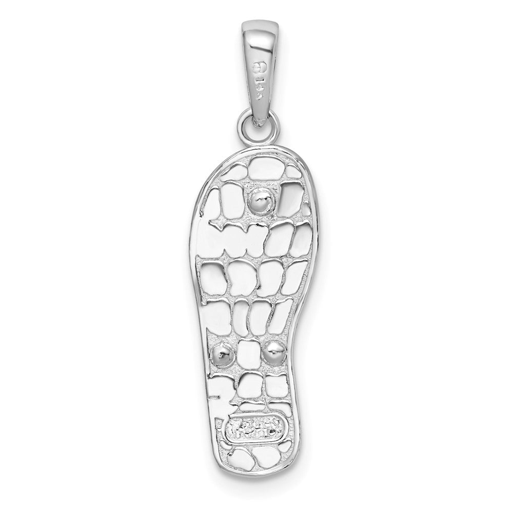 Sterling Silver Rhodium-plated 3D Floral Flip-flop w/14k Straps Pendant