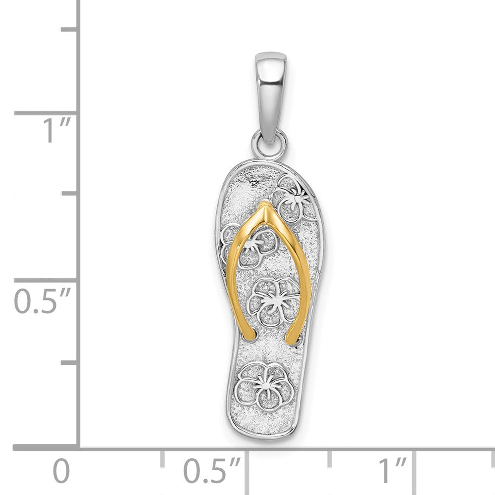 Sterling Silver Rhodium-plated 3D Floral Flip-flop w/14k Straps Pendant