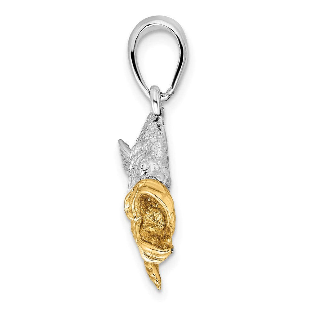 Sterling Silver Rhodium-plated Jumping Bass w/14k Accents Pendant