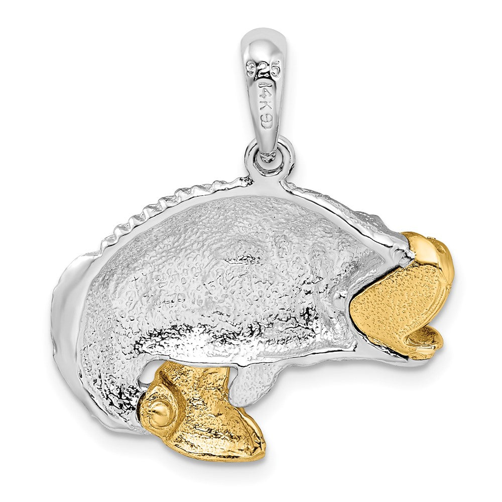 Sterling Silver Rhodium-plated Jumping Bass w/14k Accents Pendant
