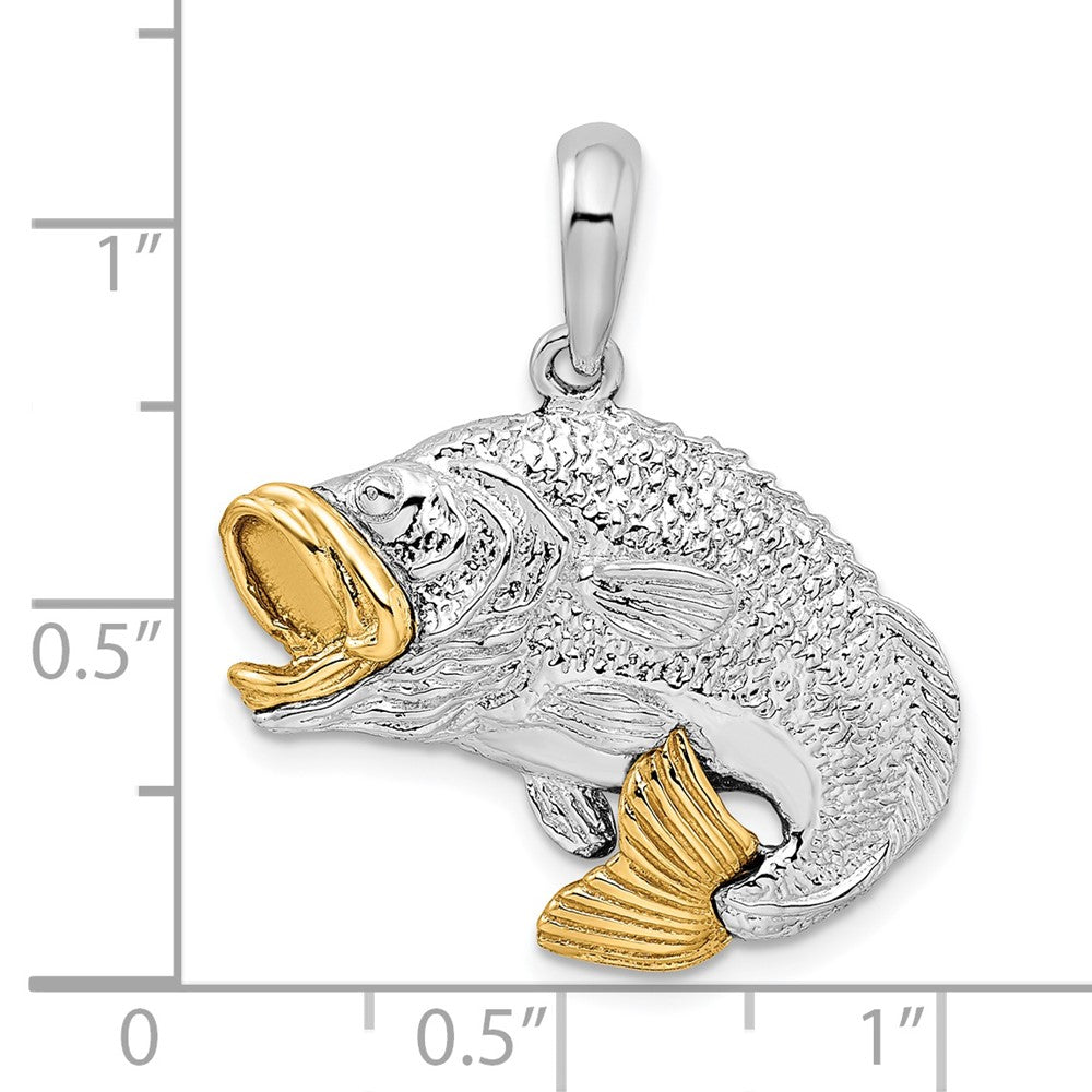 Sterling Silver Rhodium-plated Jumping Bass w/14k Accents Pendant
