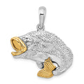 Sterling Silver Rhodium-plated Jumping Bass w/14k Accents Pendant