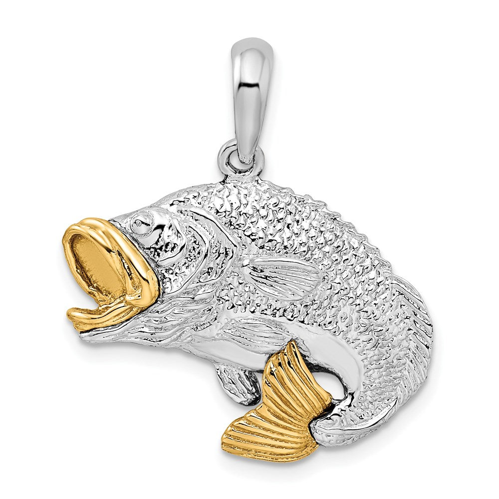 Sterling Silver Rhodium-plated Jumping Bass w/14k Accents Pendant