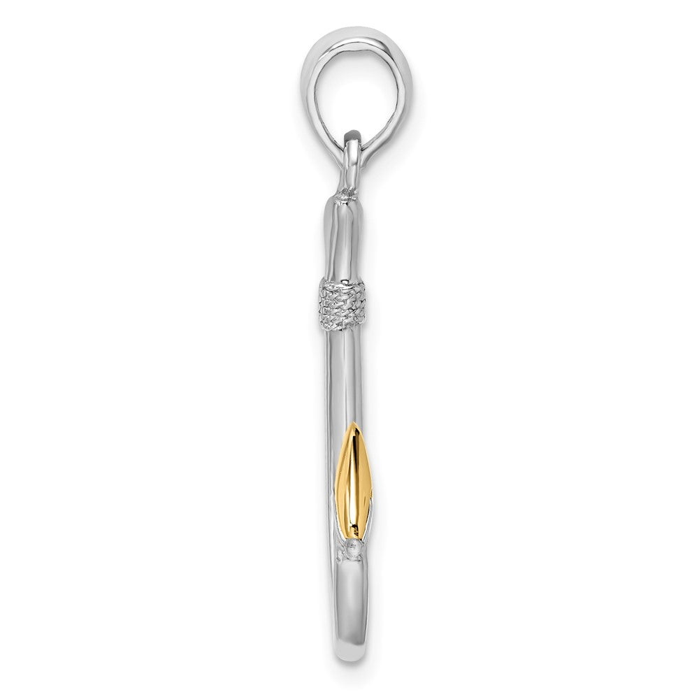 Sterling Silver Rhodium-plated 3D Fish Hook w/14k Accent Pendant