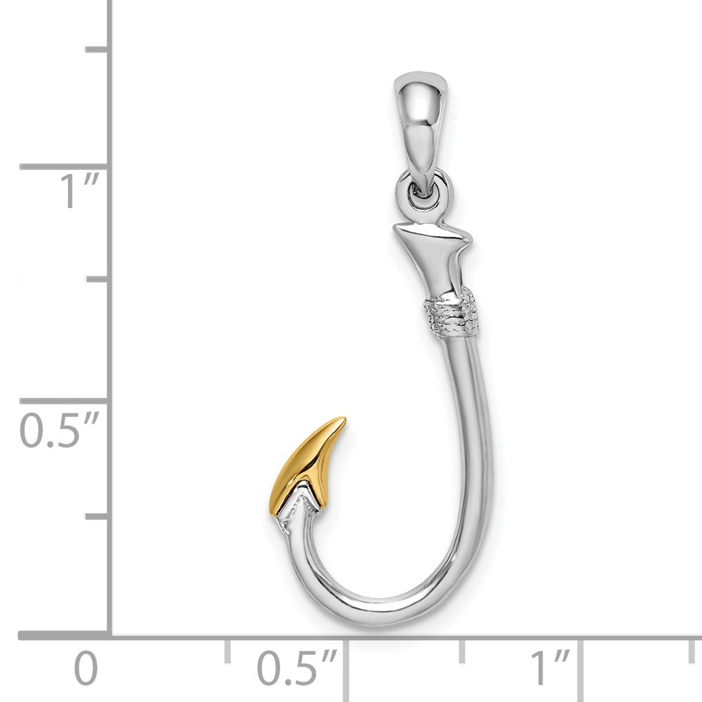Sterling Silver Rhodium-plated 3D Fish Hook w/14k Accent Pendant