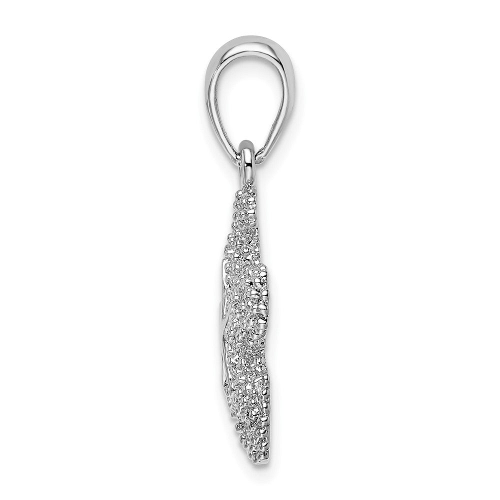 Sterling Silver Rhodium-plated Textured Starfish w/14k Accent Pendant