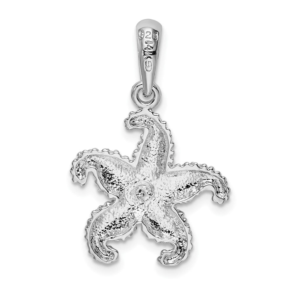 Sterling Silver Rhodium-plated Textured Starfish w/14k Accent Pendant