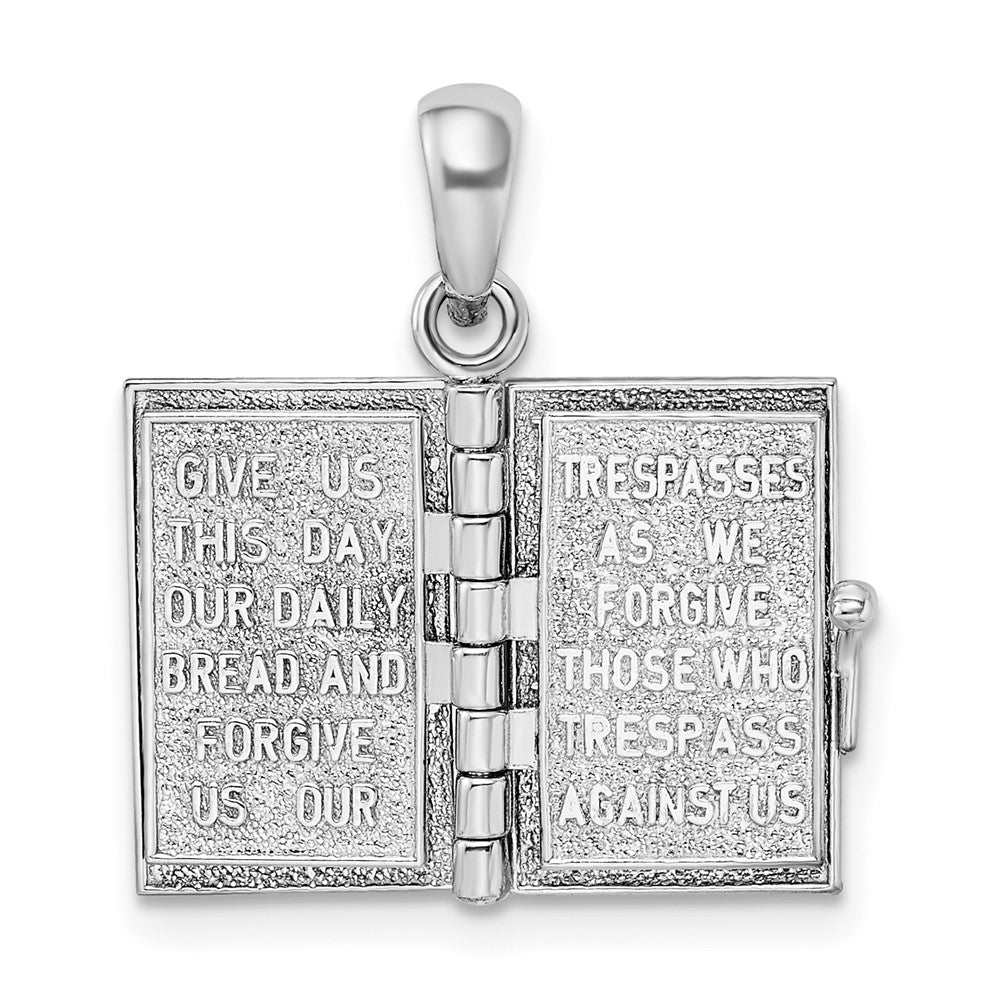 Sterling Silver Rhod-plted Texture Lords Prayer Bible w/14k Cross Pendant