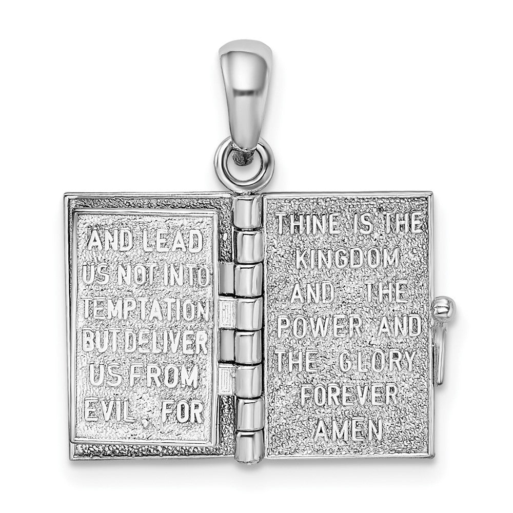 Sterling Silver Rhod-plted Texture Lords Prayer Bible w/14k Cross Pendant