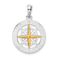 Sterling Silver Rhodium-plated Small Compass w/14k Needle Pendant