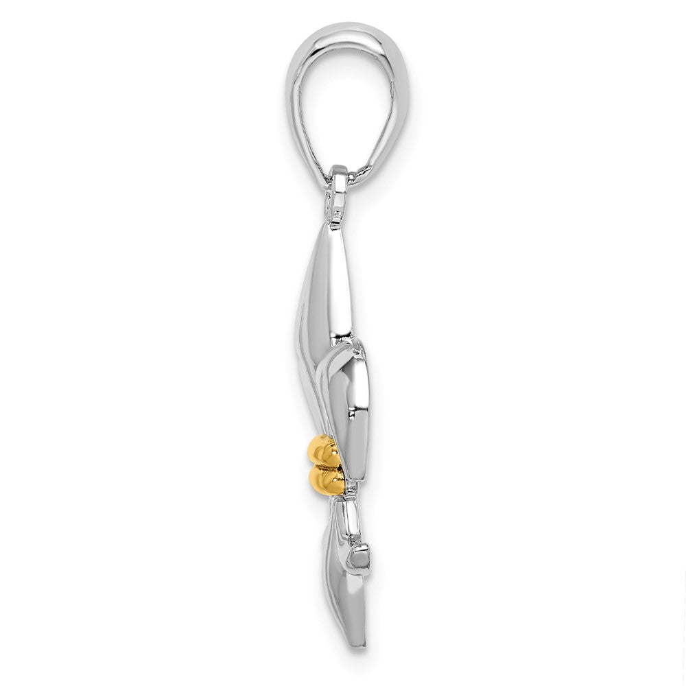 Sterling Silver Rhodium-plated Polished Fleur de Lis w/14k Accent Pendant