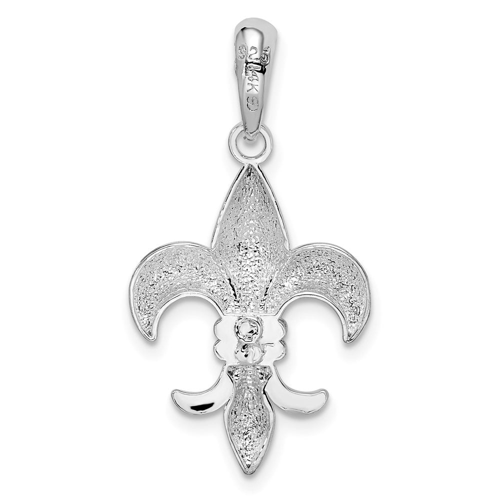 Sterling Silver Rhodium-plated Polished Fleur de Lis w/14k Accent Pendant