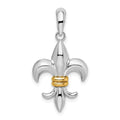 Sterling Silver Rhodium-plated Polished Fleur de Lis w/14k Accent Pendant