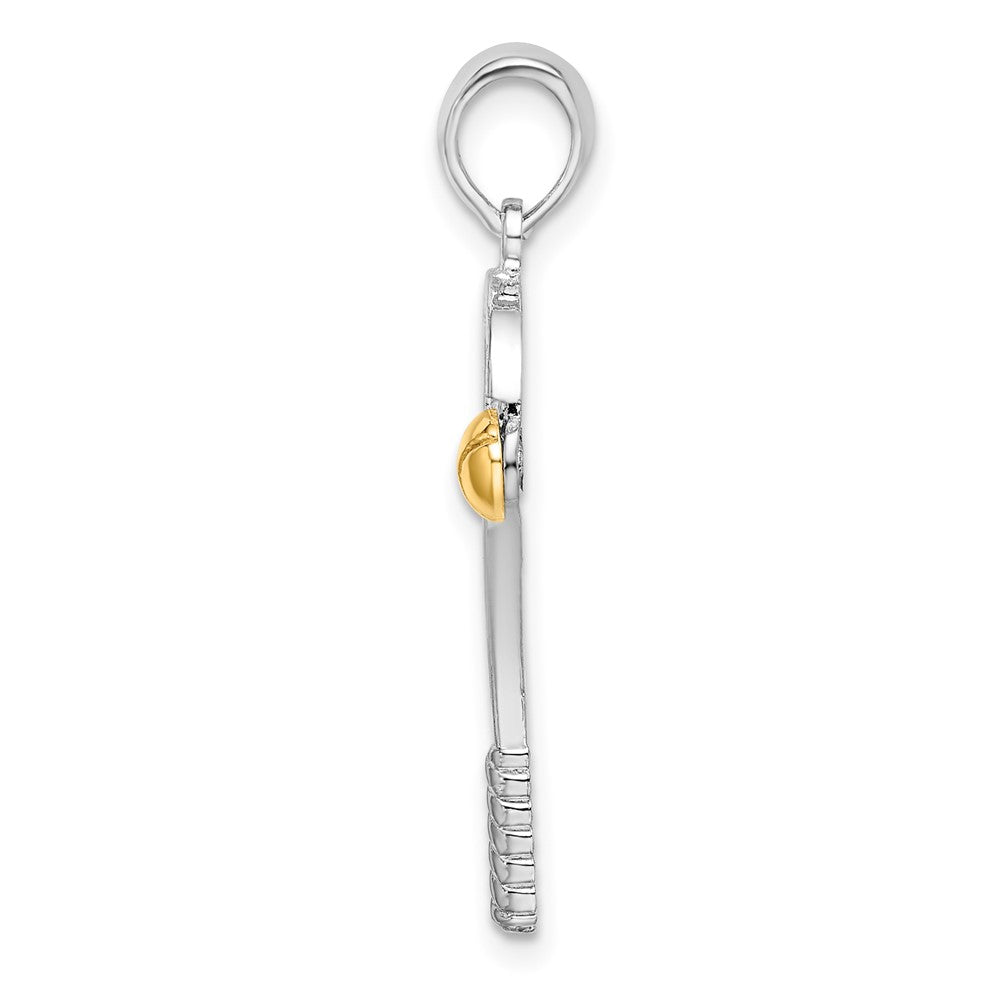 Sterling Silver Rhod-plated Polished Tennis Racquet w/14k Ball Pendant