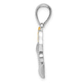 Sterling Silver Rhodium-plated Polished Golf Bag w/14k Clubs Pendant