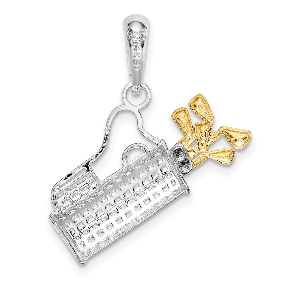 Sterling Silver Rhodium-plated Polished Golf Bag w/14k Clubs Pendant