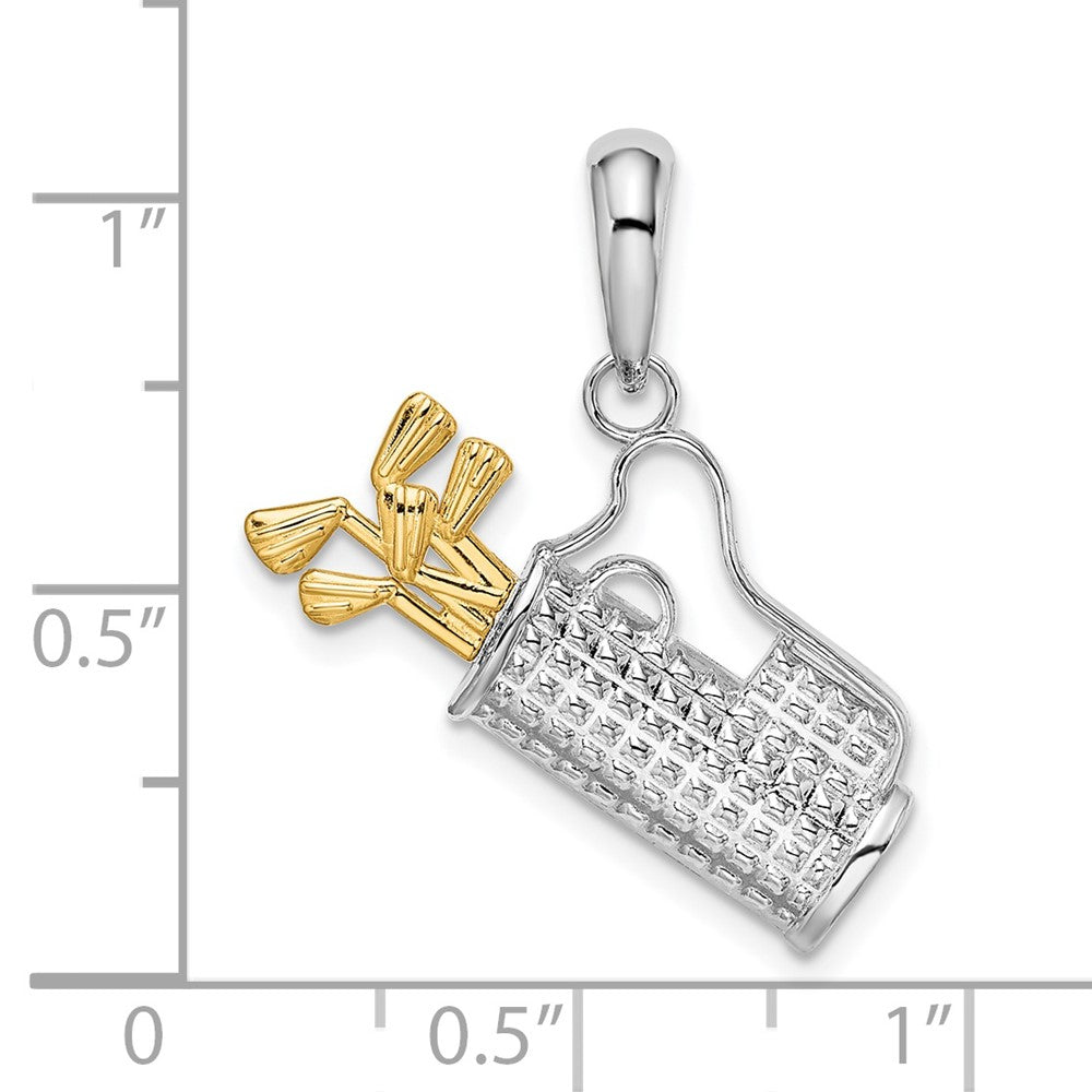 Sterling Silver Rhodium-plated Polished Golf Bag w/14k Clubs Pendant