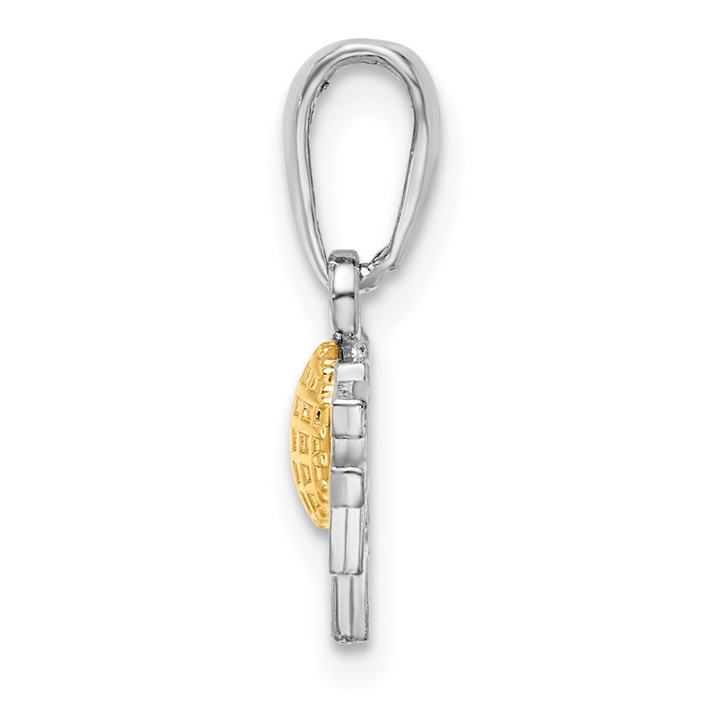 Sterling Silver Rhodium-plated Polished GOLF Tee w/14k Ball Pendant