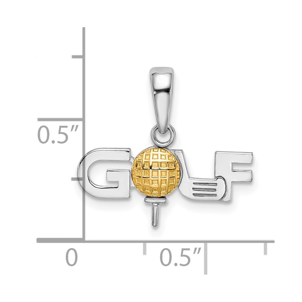 Sterling Silver Rhodium-plated Polished GOLF Tee w/14k Ball Pendant
