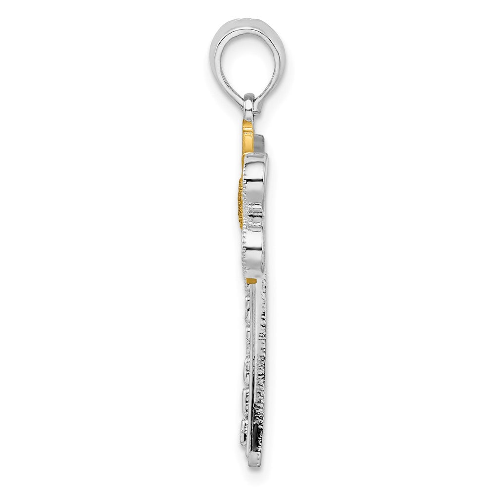 Sterling Silver Rhodium-plated Polished Dragonfly w/14k Accent Pendant