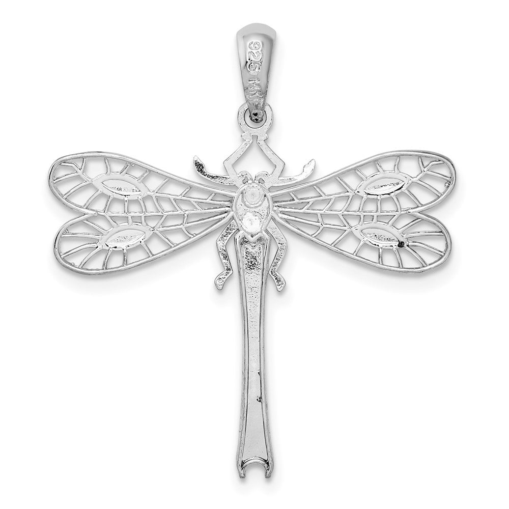 Sterling Silver Rhodium-plated Polished Dragonfly w/14k Accent Pendant