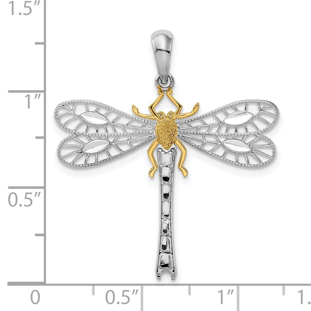Sterling Silver Rhodium-plated Polished Dragonfly w/14k Accent Pendant