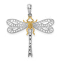 Sterling Silver Rhodium-plated Polished Dragonfly w/14k Accent Pendant