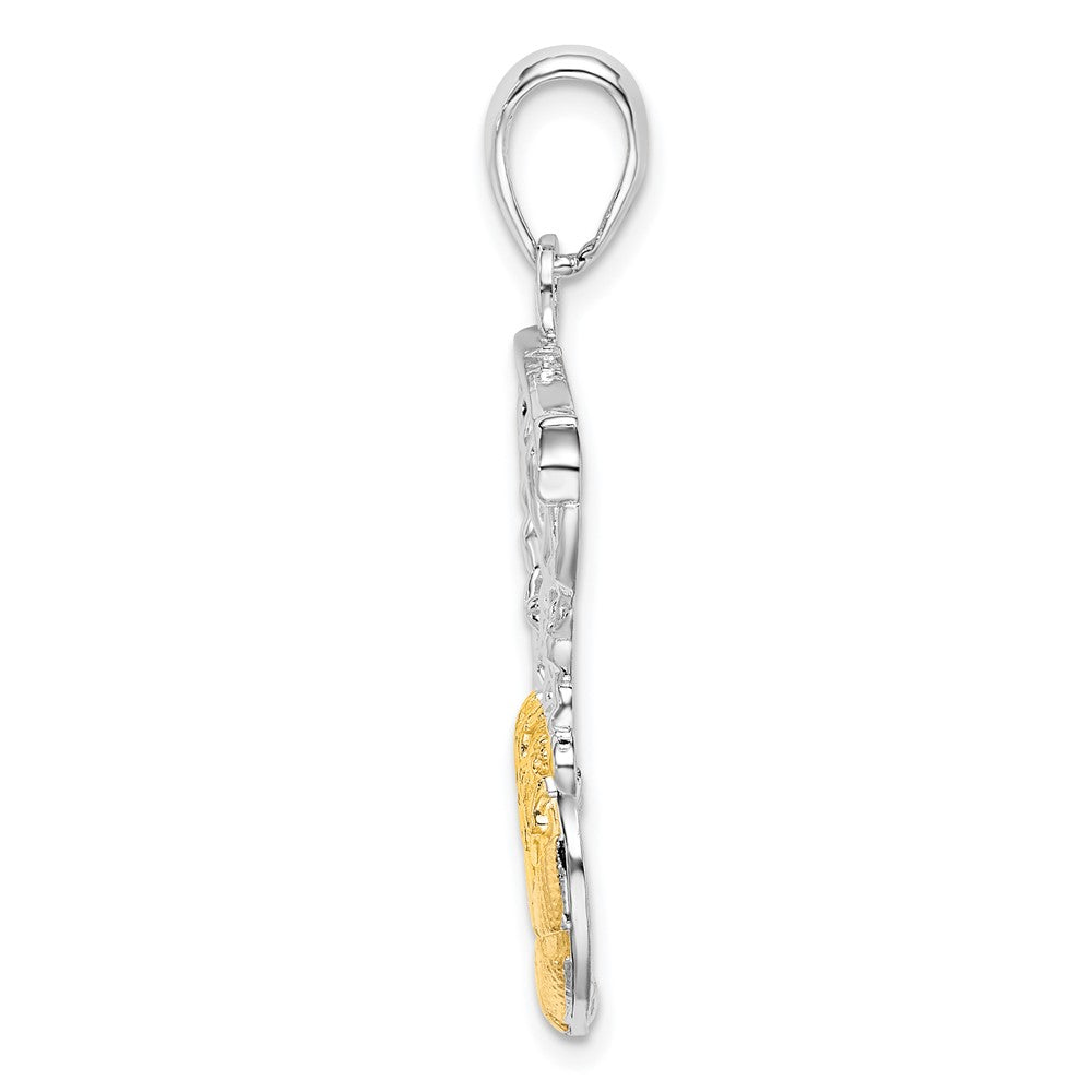 Sterling Silver Rhodium-plated Polished Net w/14k Basketball Pendant