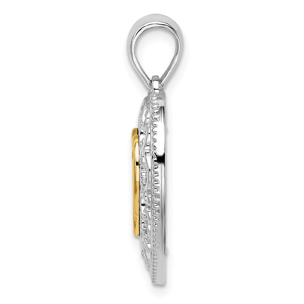 Sterling Silver Rhodium-plated Polished Heart w/14k Accent Pendant