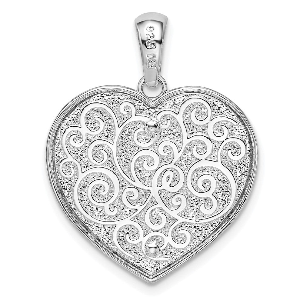 Sterling Silver Rhodium-plated Polished Heart w/14k Accent Pendant