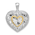 Sterling Silver Rhodium-plated Polished Heart w/14k Accent Pendant