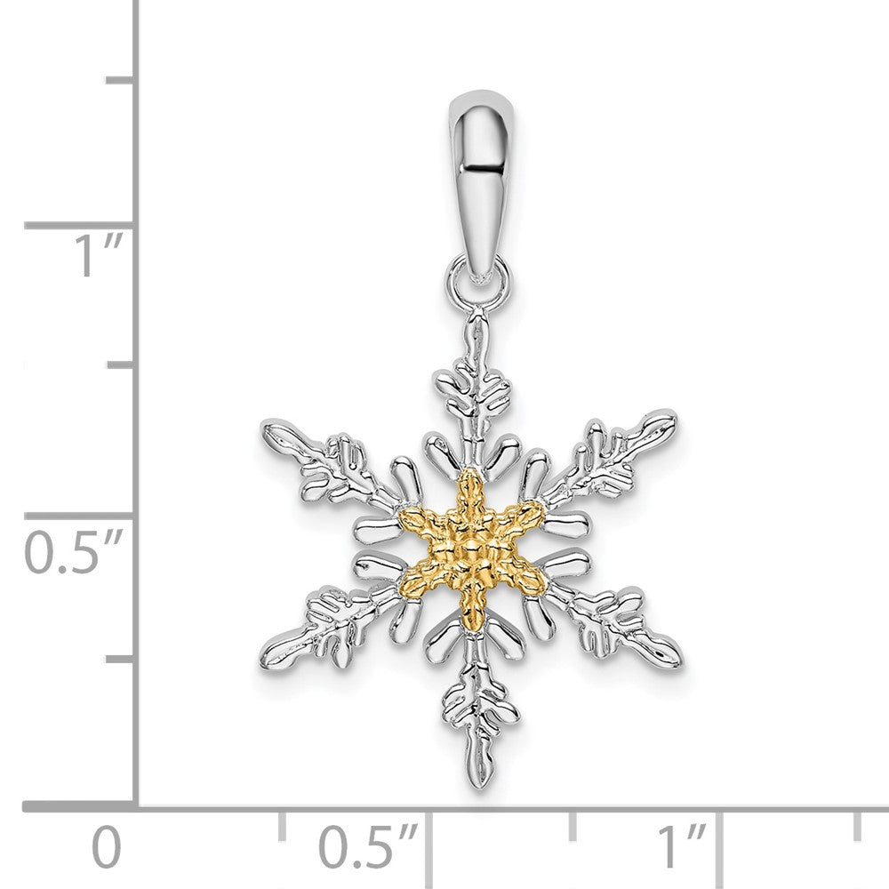 Sterling Silver Rhodium-plated Lacey Snowflake w/14k Center Pendant