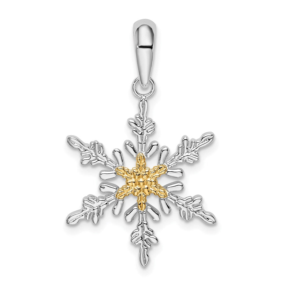 Sterling Silver Rhodium-plated Lacey Snowflake w/14k Center Pendant