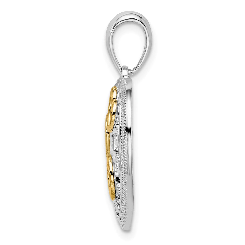 Sterling Silver Rhodium-plated Fancy Heart w/14k Accents Pendant