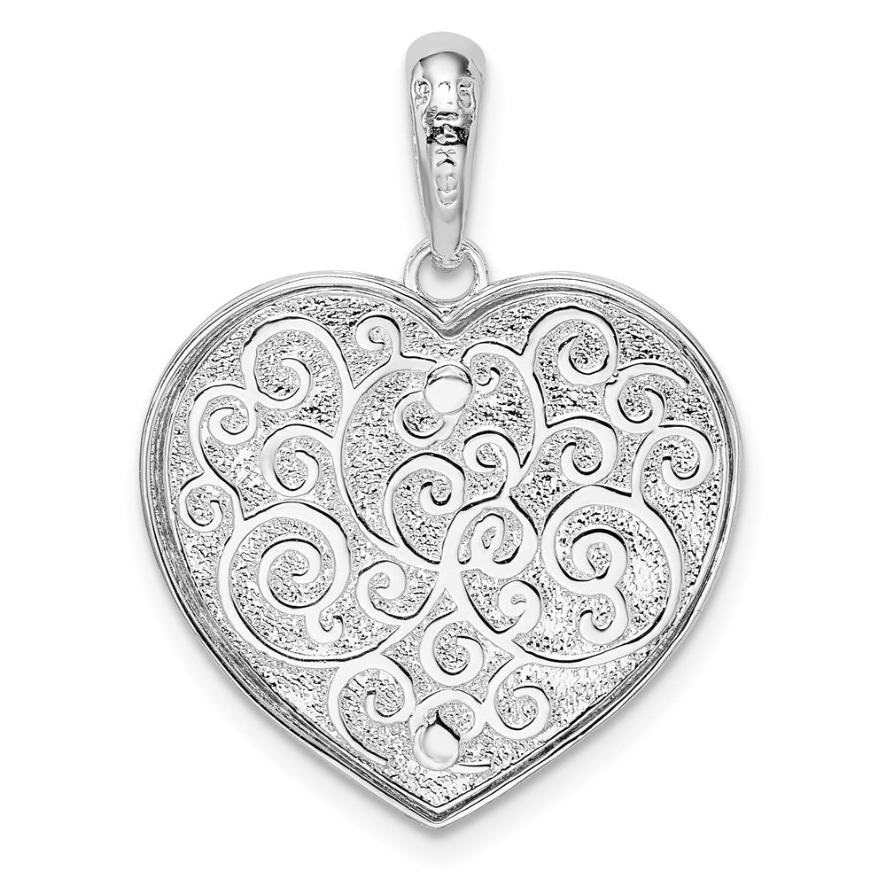 Sterling Silver Rhodium-plated Fancy Heart w/14k Accents Pendant