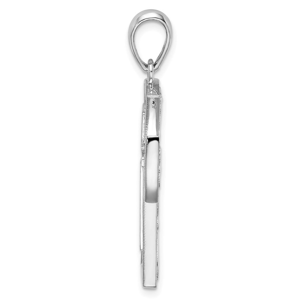 Sterling Silver Rhod-plated Polished Fancy Cross w/14k Accent Pendant