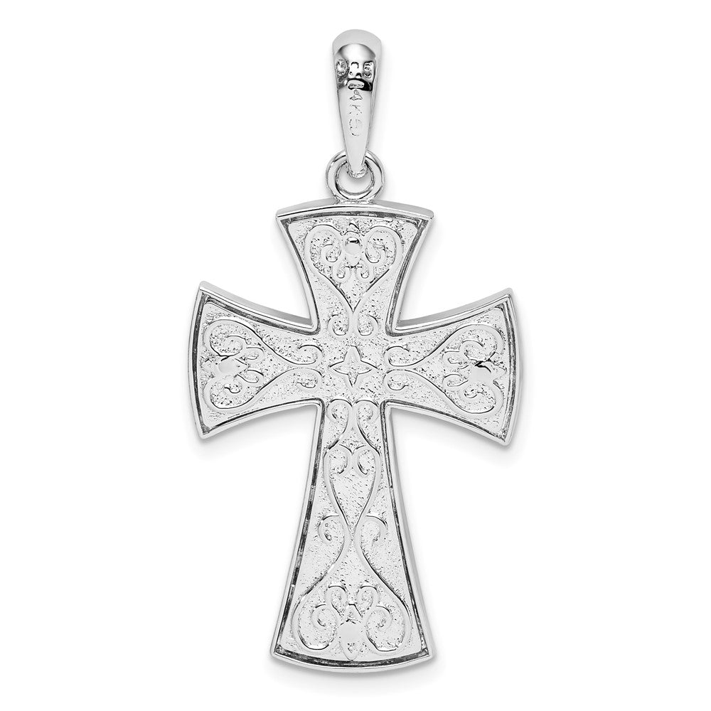 Sterling Silver Rhod-plated Polished Fancy Cross w/14k Accent Pendant